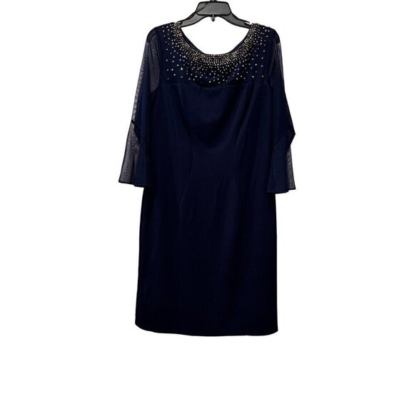 New Alex Evenings Women's Size 14 Embellished Short Sheath Cocktail Dress Navy - Picture 2 of 11